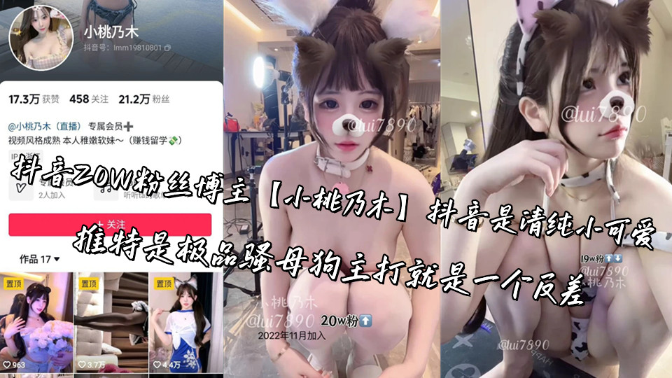抖音20W粉丝博主【小桃乃木】抖音是清纯小可爱，推特是极品骚母狗主打就是一个反差