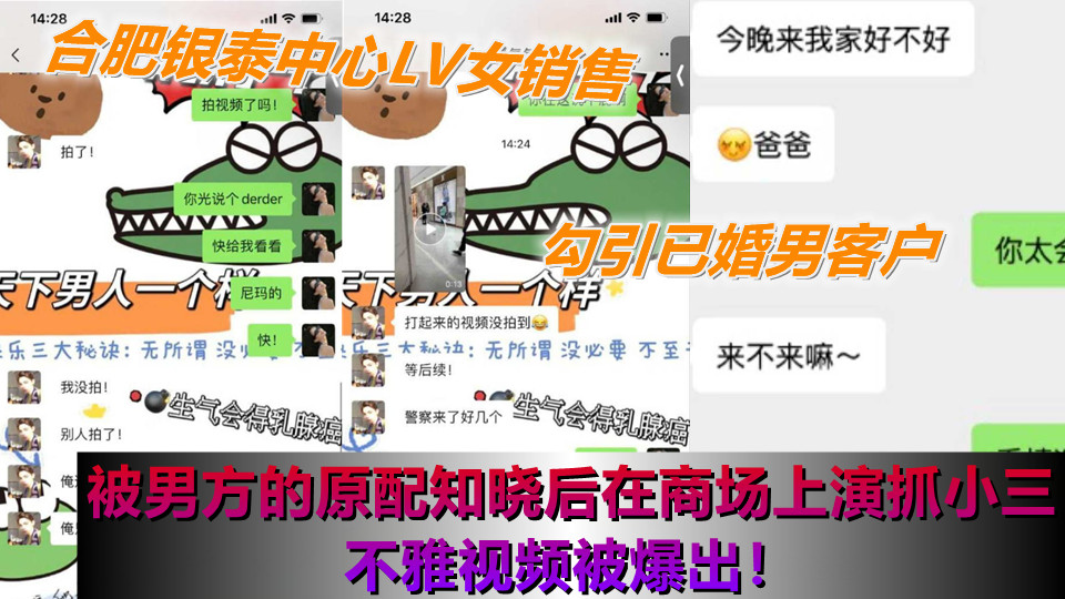 合肥银泰中心LV女销售勾引已婚男客户，被男方的原配知晓后在商场上演抓小三不雅视频被爆出！