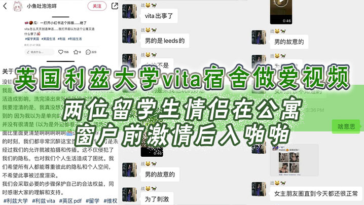 英国利兹大学vita宿舍做爱视频，两位留学生情侣在公寓窗户前激情后入啪啪！不成想未拉窗帘被路过的路人偷拍上传！
