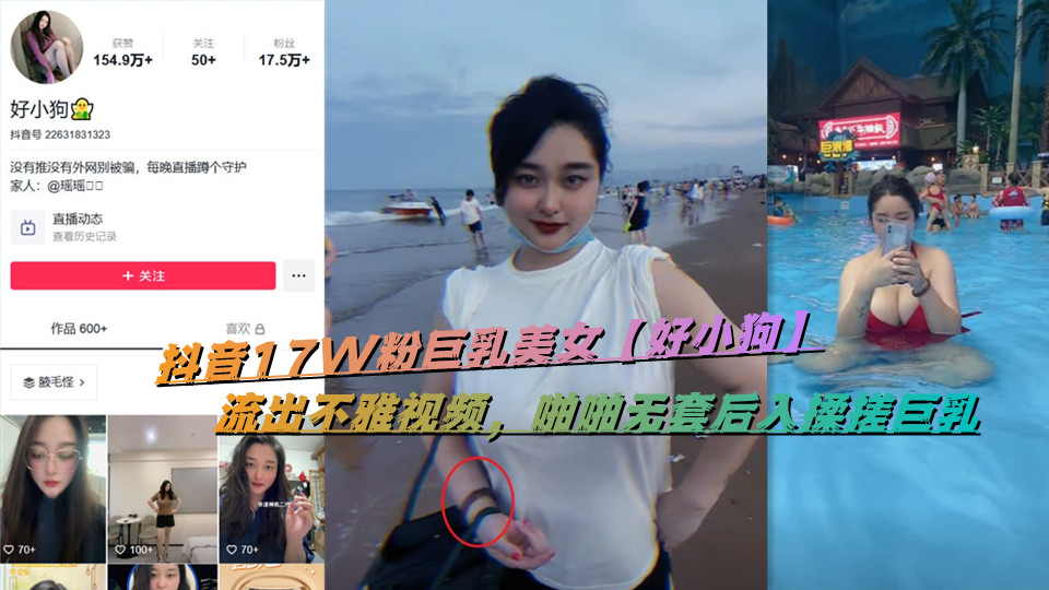抖音17W粉巨乳美女【好小狗】流出不雅视频，啪啪无套后入揉搓巨乳