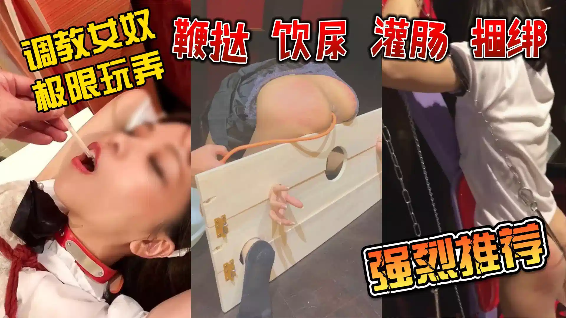 强烈推荐！调教女奴极限玩弄，鞭挞、饮尿、灌肠、捆绑