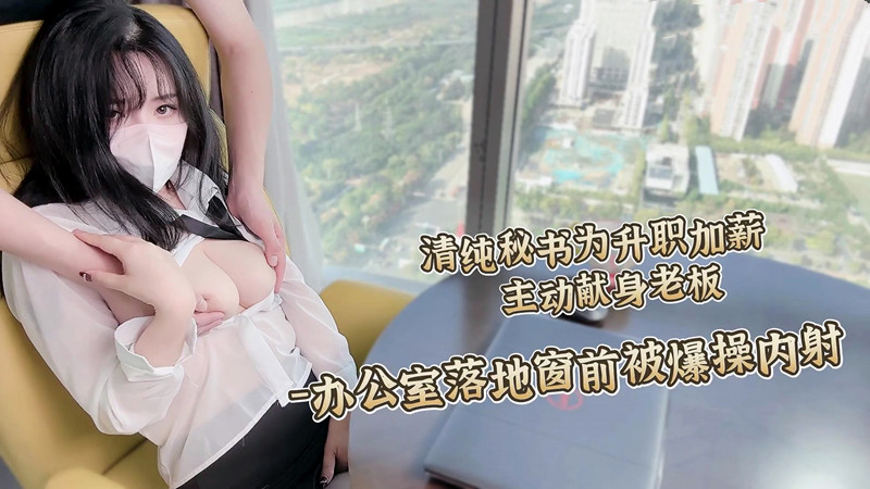 清纯秘书为升职加薪主动献身老板，落地窗前被爆操内射