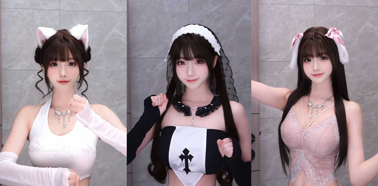 超美爆乳女神【奶瑶妹妹】万元定制，情趣淫装裹不住深渊乳沟，丝袜长腿骚扭淫舞嫩到滴汁